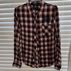 Women’s Harley-Davidson Orange and Black Plaid Button-Down Shirt